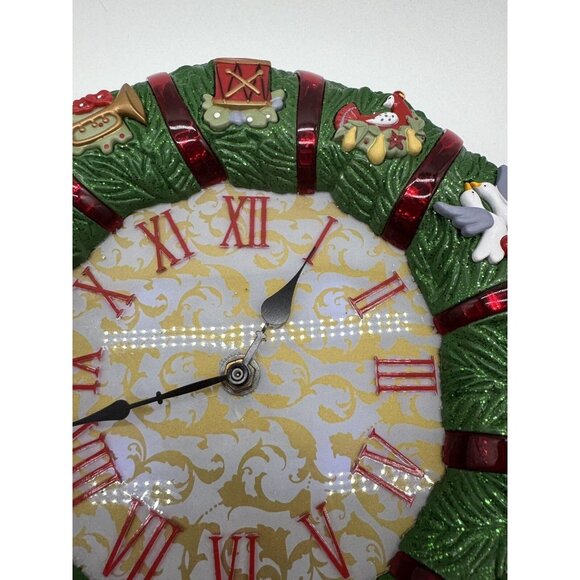 Avon 12 Days of Christmas Musical Wreath Clock 2008 Red Bow Music Lights READ - Picture 4 of 8